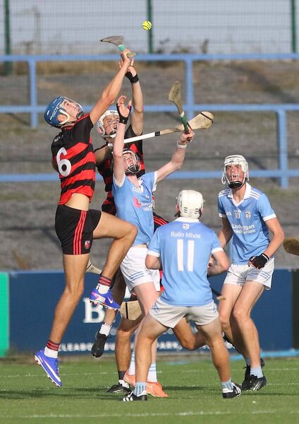 Ballygunner's Darragh Hickey and James Comerford combine to win this aerial challenge. Ballygunner's Darragh Hickey and James Comerford combine to win this aerial challenge.