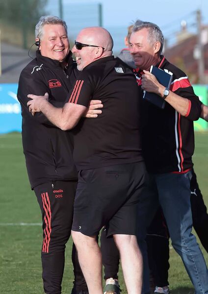 Ballygunner manager Darragh O'Sullivan pictured celebrating with his management team at the final whistle. Ballygunner manager Darragh O'Sullivan pictured celebrating with his management team at the final whistle.