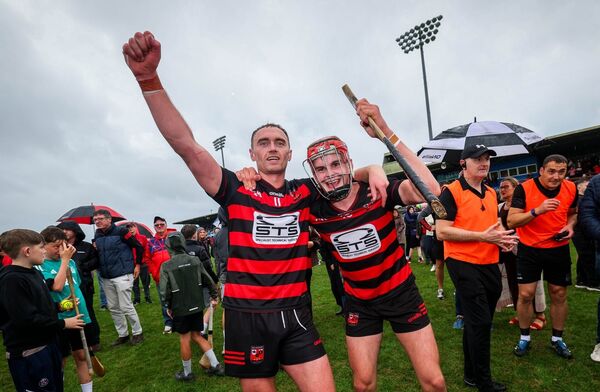 Ballygunner’s Kevin Mahony and Mark Hartley celebrate after the game. Ballygunner’s Kevin Mahony and Mark Hartley celebrate after the game.