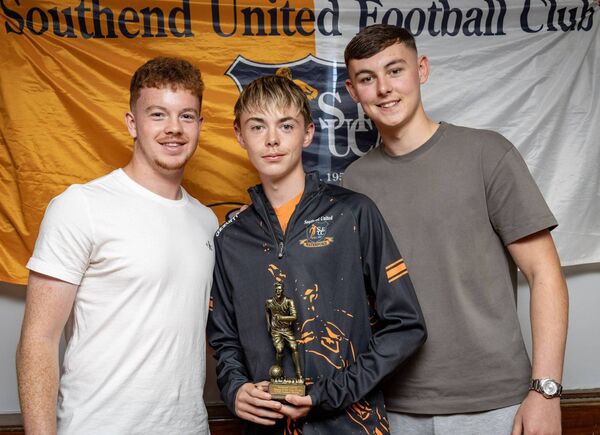 Lennox Woods, received his U-14C Southend Utd. Player of the Year award from Waterford FC players, Jason Healy and Sean Keane. Lennox Woods, received his U-14C Southend Utd. Player of the Year award from Waterford FC players, Jason Healy and Sean Keane.