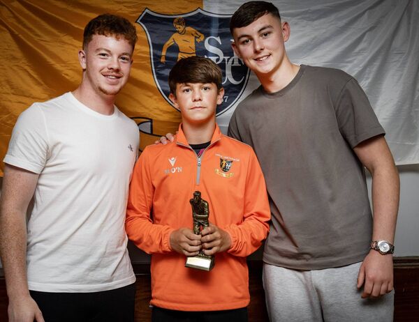 Mason O'Neill, received his U-12A Southend Utd. Player of the Year award from Waterford FC players, Jason Healy and Sean Keane. Mason O'Neill, received his U-12A Southend Utd. Player of the Year award from Waterford FC players, Jason Healy and Sean Keane.