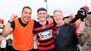 <p>Ballygunner captain Peter Hogan celebrates county final glory with Shane O'Sullivan and John Warren. Photo: Noel Browne</p>