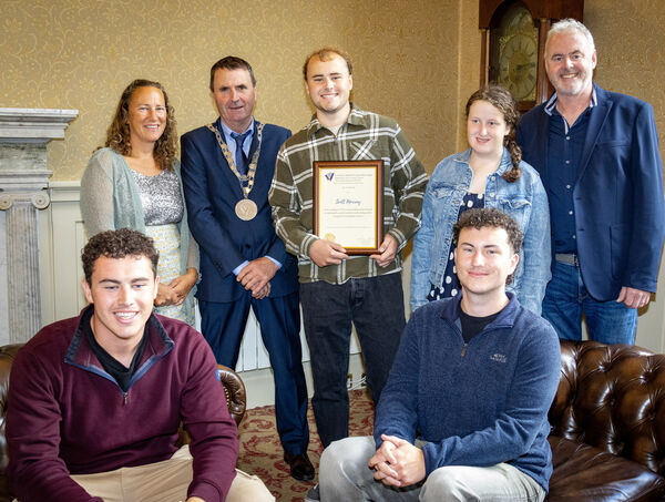 Mayor of Waterford City &amp; County Cllr. Liam Brazil held a reception for Scott Murray, in recognition of his outstanding achievement in winning five gold medals in the European Transplant Games, also included in picture are Scott' s parents, Zeta and Anthony, sister Zola and brothers Jack and Nathan. Photo: Joe Evans