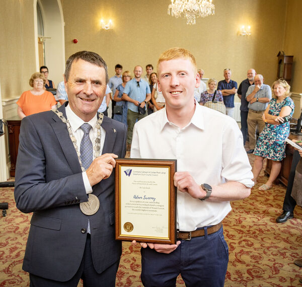  Pictured at City Hall for a Mayoral reception by Mayor of Waterford Cllr. Liam Brazil for Adam Sweeney, in recognition of his outstanding achievement in becoming Ireland's youngest person to reach the summit of Mount Everest the World's higest mountain. Photo: Joe Evans