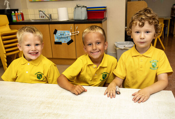 Billy, Harrison and Ethan, who started school at Scoil Lorcain. Photo: Joe Evans Billy, Harrison and Ethan, who started school at Scoil Lorcain. Photo: Joe Evans