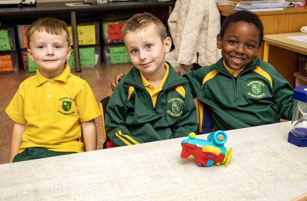 AJ, Theo and Maceo, who started school at Scoil Lorcain. Photo: Joe Evans AJ, Theo and Maceo, who started school at Scoil Lorcain. Photo: Joe Evans
