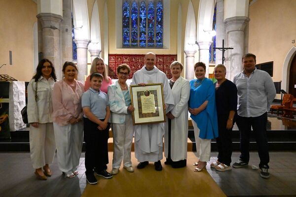 Fr Richard O' Halloran celebrating his silver Jubilee surrounded by his proud family, including his mother, sisters, nieces, &amp; nephews. Photo:Tina Schley