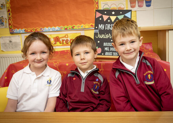  Daisy, Xanderand Noah, who started school at Butlerstown. Photo: Joe Evans