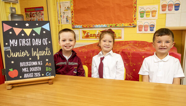 Fionn, Ariel and Tom, who started school at Butlerstown. Photo: Joe Evans