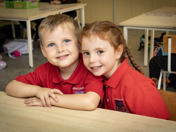 Eric and Mila, who started school at Waterpark NS. Photo: Joe Evans Eric and Mila, who started school at Waterpark NS. Photo: Joe Evans