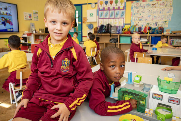 Ben and Sanjwani, who started school at St. Declan's. Photo: Joe Evans