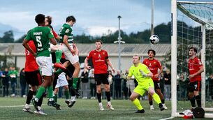 <p>Conor Kilgannon of Villa, right, on his way to scoring his side's second goal during the FAI National League match between Villa and UCC at workLAB Connors Park. Photos:Thomas Flinkow/Sportsfile</p> <p>Conor Kilgannon of Villa, right, on his way to scoring his side's second goal during the FAI National League match between Villa and UCC at workLAB Connors Park. Photos:Thomas Flinkow/Sportsfile</p>
