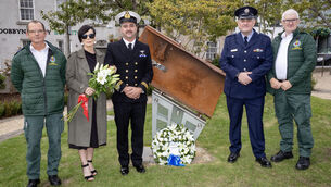 <p> Brian Jackman, Ambulance, Catherine and Andrew Bernos, Rescue 117, John Scully, Fire Service, and Tony Madigan, Ambulance Service, at the 9/11 Memorial Service at Bishop's Palace. Photo: Joe Evans</p> <p> Brian Jackman, Ambulance, Catherine and Andrew Bernos, Rescue 117, John Scully, Fire Service, and Tony Madigan, Ambulance Service, at the 9/11 Memorial Service at Bishop's Palace. Photo: Joe Evans</p>