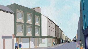 <p>A Render of Dungarvan Innovation and Enterprise Hub which has been awarded over €7 million for the repurposing of three vacant properties into a new community innovation and business development centre</p>