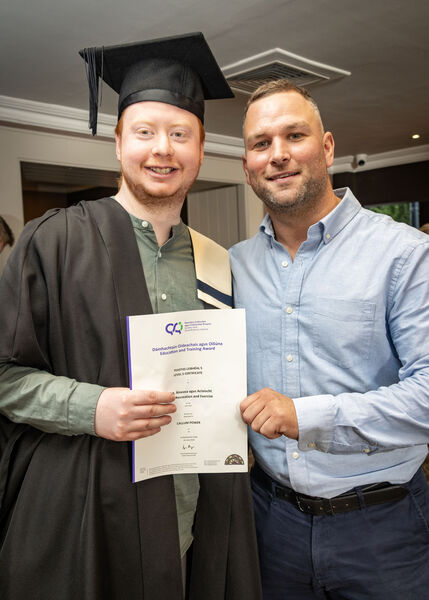 Callum Power, who graduated from WCFE in Sports Coaching and Physical Education, pictured with his tutor Harley Barnes. Callum Power, who graduated from WCFE in Sports Coaching and Physical Education, pictured with his tutor Harley Barnes.