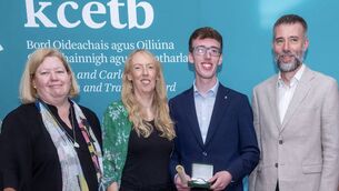 <p>Patrick Galvin receiving his KCETB Student of the Year Award, pictured with Abbey Community College principal, Michelle Jefford and his parents Leonard and Mairéad Galvin.</p> <p>Patrick Galvin receiving his KCETB Student of the Year Award, pictured with Abbey Community College principal, Michelle Jefford and his parents Leonard and Mairéad Galvin.</p>