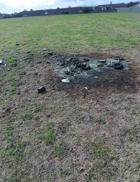 Remnants of a wheelie bin set alight in a Waterford City estate. Photo: Cllr Frank Quinlan
