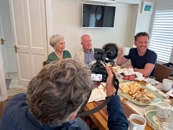 Professor John Nolan having lunch with his parents in a behind the scenes shot of A Vision for Vision Professor John Nolan having lunch with his parents in a behind the scenes shot of A Vision for Vision