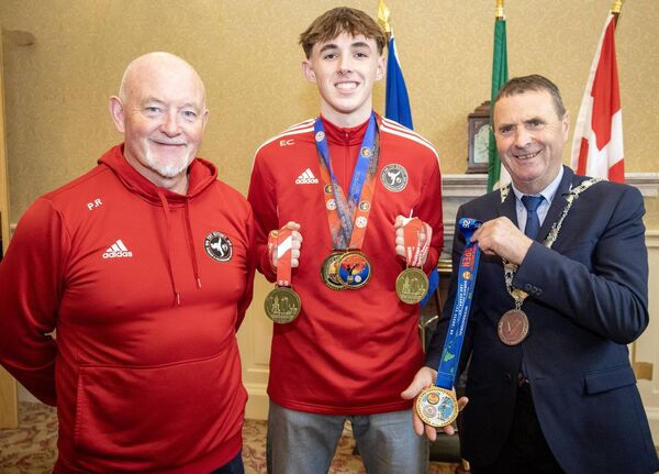 Mayor of Waterford City & County Cllr Liam Brazil with Emmet Cusack and instructor Pat Rockett. Photo: Joe Evans Mayor of Waterford City & County Cllr Liam Brazil with Emmet Cusack and instructor Pat Rockett. Photo: Joe Evans