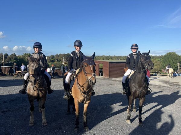 Louise Flynn, Mia O'Donnell and Abbey Murphy, St Declan's, at the Interschools Show Jumping competition. Louise Flynn, Mia O'Donnell and Abbey Murphy, St Declan's, at the Interschools Show Jumping competition.