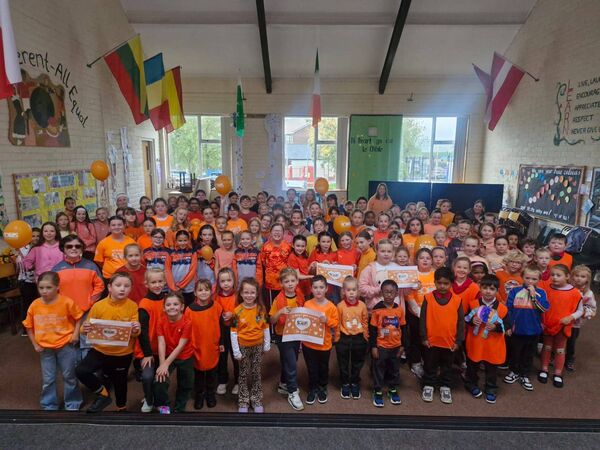 3rd - 6th Class at St Mary's NS, Grange, supporting 'Go Orange for Solas Cancer Support Centre'. 3rd - 6th Class at St Mary's NS, Grange, supporting 'Go Orange for Solas Cancer Support Centre'.