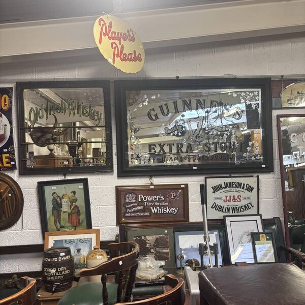 Contents of the historic Munster Bar, including an original Guinness mirror, to be sold at auction this coming Monday, October 5 by RJ Keighery Antiques. Photo: Erin Gahan Contents of the historic Munster Bar, including an original Guinness mirror, to be sold at auction this coming Monday, October 5 by RJ Keighery Antiques. Photo: Erin Gahan