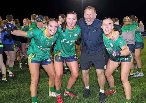 The Gaultier players celebrate with Anthony Fitzgerald at the final whistle. The Gaultier players celebrate with Anthony Fitzgerald at the final whistle.
