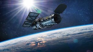 <p>Hubble telescope on orbit of Earth.</p> <p>Hubble telescope on orbit of Earth.</p>