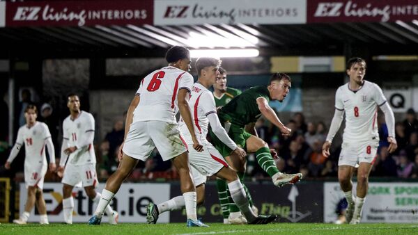 Tommy Lonergan his second, and Ireland's third goal, in the 3-1 win over England Photo: ©INPHO/Nick Elliott Tommy Lonergan his second, and Ireland's third goal, in the 3-1 win over England Photo: ©INPHO/Nick Elliott
