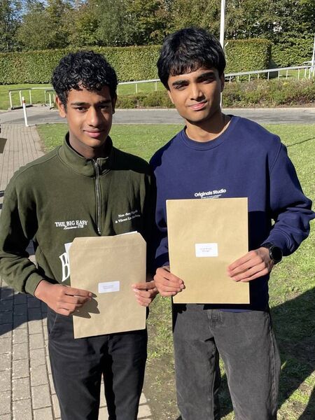 Edric Joseph and Aaron Anoop celebrate receiving their junior cycle results in Abbey Community College. Edric Joseph and Aaron Anoop celebrate receiving their junior cycle results in Abbey Community College.