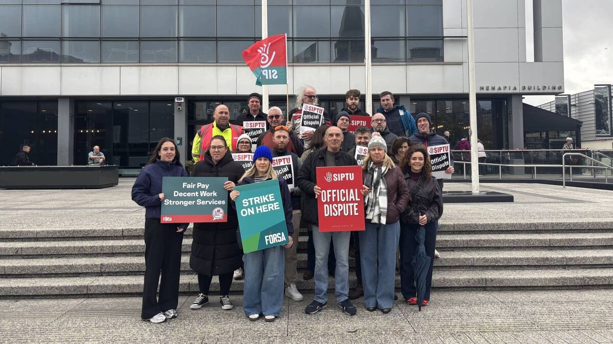 Waterford council staff picket for 'a living wage' in the city this morning