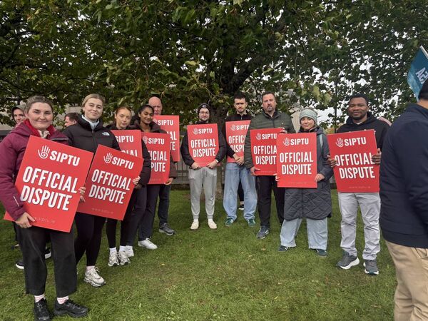 Local SIPTU members taking part in strike action outside University Hospital Waterford this afternoon. Photo: Erin Gahan Local SIPTU members taking part in strike action outside University Hospital Waterford this afternoon. Photo: Erin Gahan