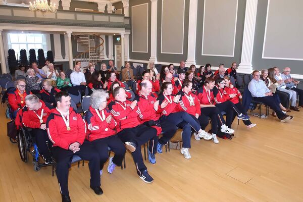 The Carriglea Special Olympics Club pictured in City Hall on Tuesday last. 	Photo: Noel Browne