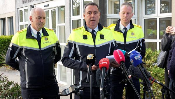 Superintendent Liam Geraghty, Chief Superintendent Anthony Pettit, and Superintendent Gavin Hegarty address the press outside Waterford Garda Station. Superintendent Liam Geraghty, Chief Superintendent Anthony Pettit, and Superintendent Gavin Hegarty address the press outside Waterford Garda Station.