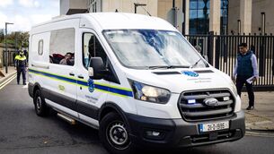 <p>A prison van leaves Waterford courthouse after today's hearing. Photo: Joe Evans</p>