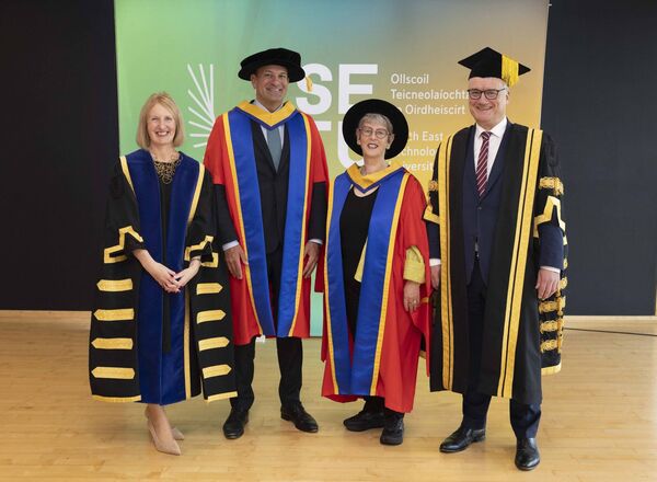 Leo Varadkar and Professor Pat O’Connor with Professor Veronica Campbell, SETU President, and Professor Patrick Prendergast. Leo Varadkar and Professor Pat O’Connor with Professor Veronica Campbell, SETU President, and Professor Patrick Prendergast.