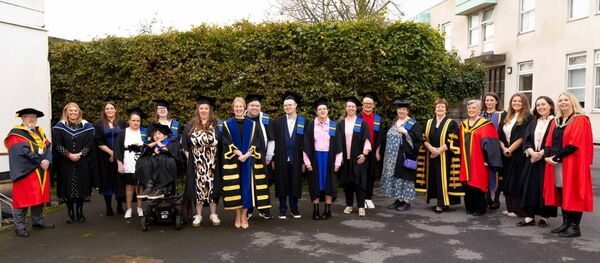 The students are pictured with Prof. Veronica Campbell, President of SETU, and Prof. Hannah McGee, Pro-Chancellor, alongside Dr Catherine Kelly Mason, Director SETU Higher Education for People with Intellectual Disabilities, Dr Sharon Kinsella, Head of Department of Health and Sport Sciences, SETU Carlow and their lecturers. The students are pictured with Prof. Veronica Campbell, President of SETU, and Prof. Hannah McGee, Pro-Chancellor, alongside Dr Catherine Kelly Mason, Director SETU Higher Education for People with Intellectual Disabilities, Dr Sharon Kinsella, Head of Department of Health and Sport Sciences, SETU Carlow and their lecturers.